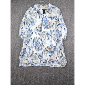 Axcess Button Front Shirt Men XXL Blue White Nautical Sailboat Rayon Short Slv